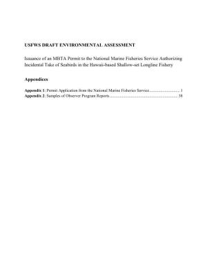 USFWS DRAFT ENVIRONMENTAL ASSESSMENT Issuance of An