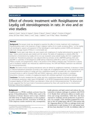 Effect of Chronic Treatment with Rosiglitazone on Leydig Cell Steroidogenesis in Rats