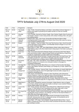 TPTV Schedule July 27Thto August 2Nd 2020