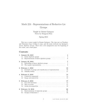 Math 224 - Representations of Reductive Lie Groups