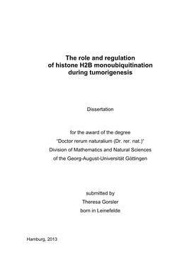 The Role and Regulation of Histone H2B Monoubiquitination During Tumorigenesis