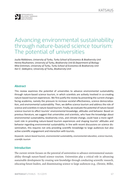 Advancing Environmental Sustainability Through Nature-Based Science Tourism: the Potential of Universities