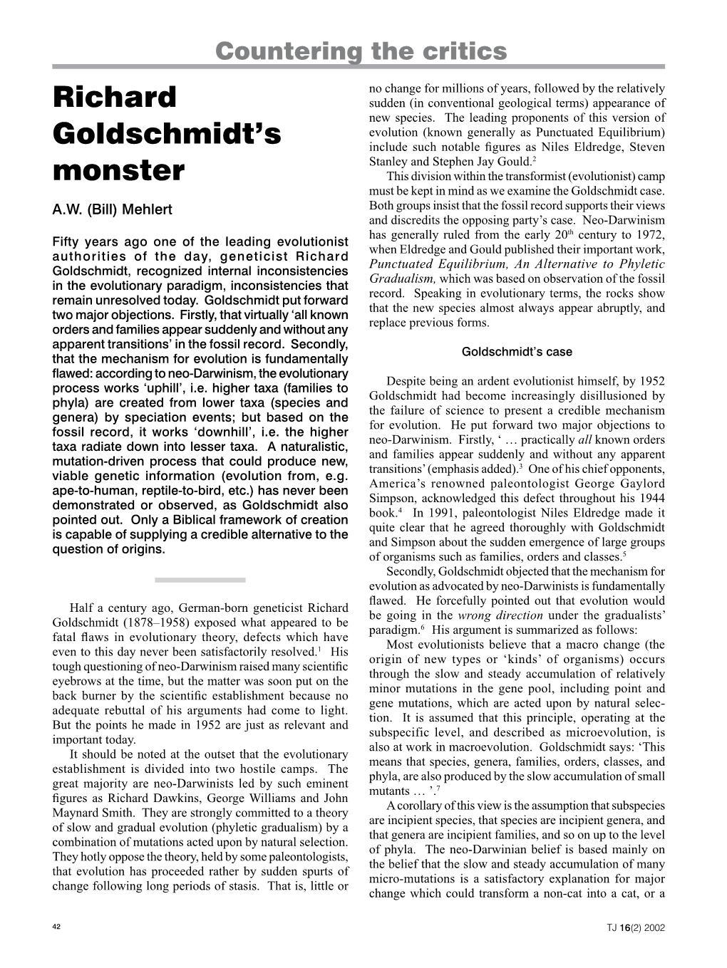 Richard Goldschmidt's Monster