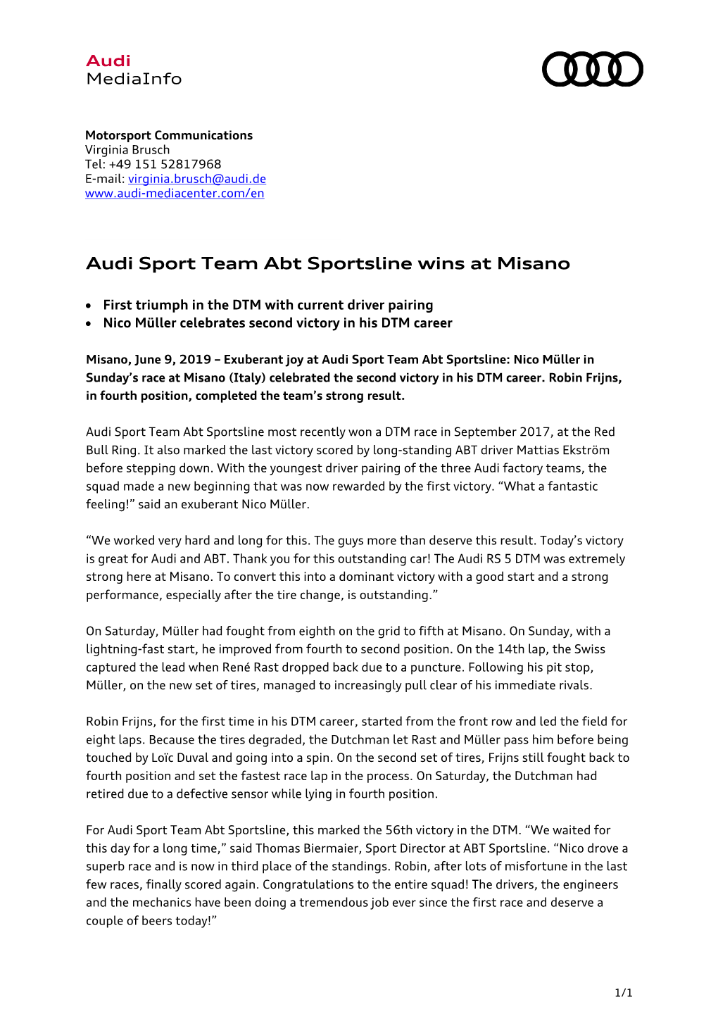 Audi Sport Team Abt Sportsline Wins at Misano