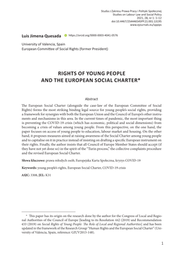 Rights of Young People and the European Social Charter*1