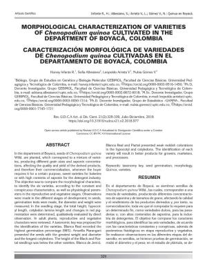 MORPHOLOGICAL CHARACTERIZATION of VARIETIES of Chenopodium Quinoa CULTIVATED in the DEPARTMENT of BOYACÁ, COLOMBIA CARACTERIZ