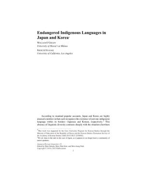 Endangered Indigenous Languages in Japan and Korea*