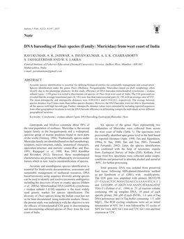 Note DNA Barcoding of Thais Species (Family: Muricidae) from West Coast