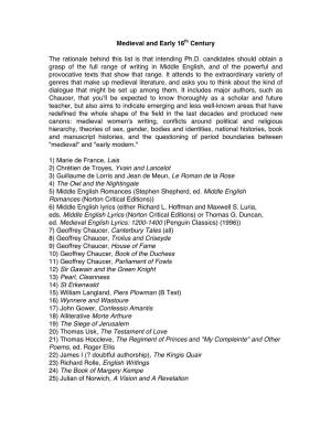 Medieval and Early 16Th Century the Rationale Behind This List Is That