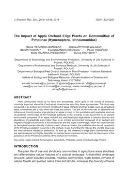 The Impact of Apple Orchard Edge Plants on Communities of Pimplinae (Hymenoptera, Ichneumonidae)