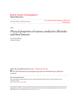 Physical Properties of Various Conductive Diborides and Their Binaries Austin Harold Shaw Iowa State University