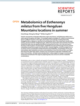 Metabolomics of Eothenomys Miletus from Five Hengduan Mountains