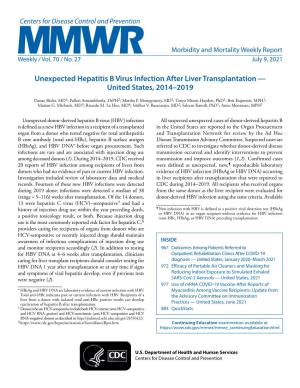 MMWR, Volume 70, Issue 27 — July 9, 2021