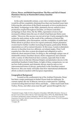 43 Cloves, Slaves, and British Imperialism: the Rise and Fall of Omani Plantation Slavery in Nineteenth-Century Zanzibar Nicole