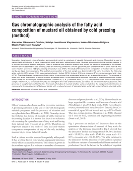 Gas Chromatographic Analysis of the Fatty Acid Composition of Mustard Oil Obtained by Cold Pressing (Method)