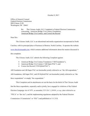 October 9, 2017 Office of General Counsel Federal