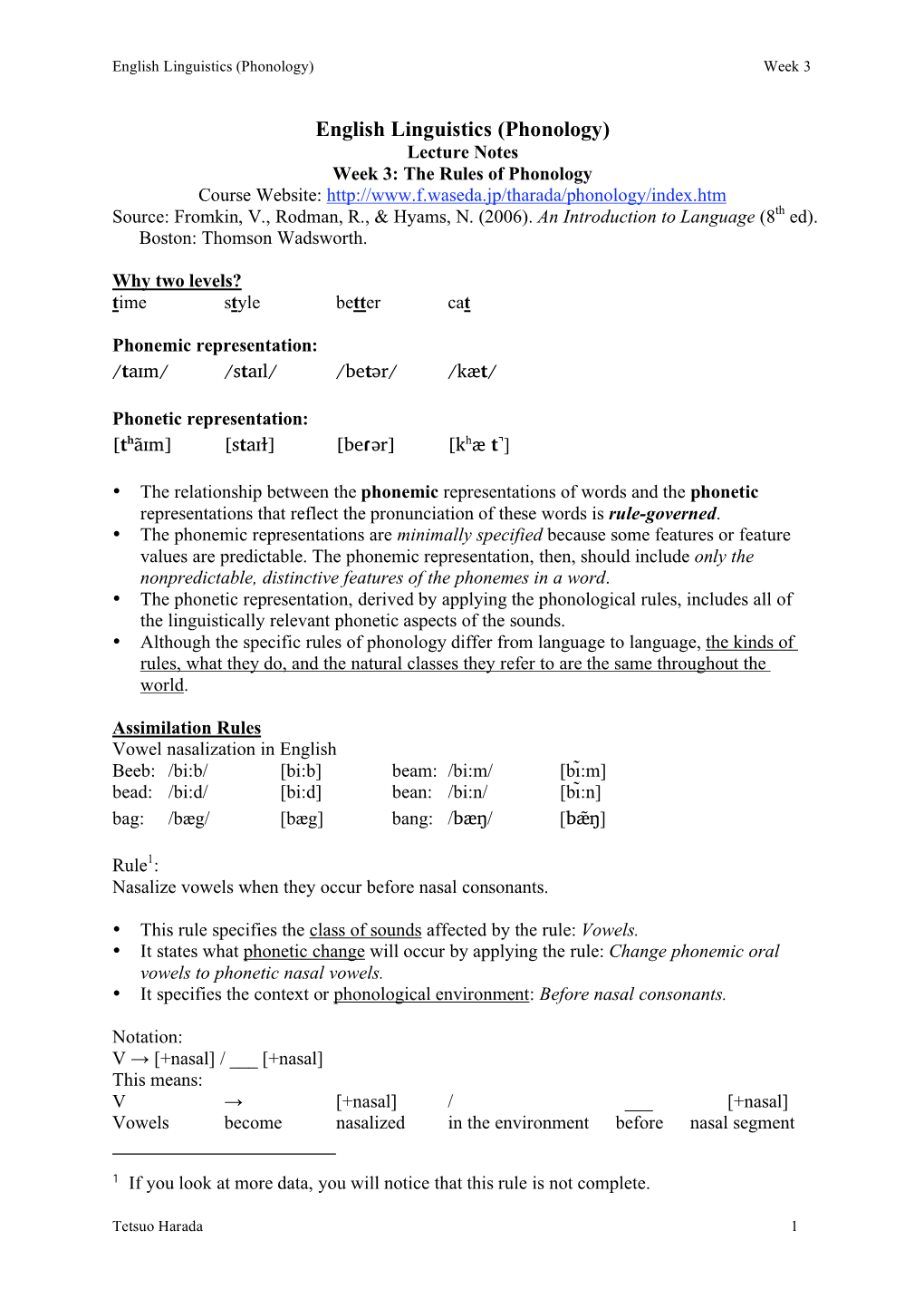 English Linguistics (Phonology) Week 3