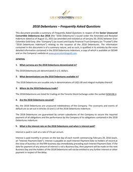 2018 Debentures – Frequently Asked Questions