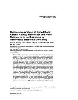 Comparative Analysis of Gonadal and Adrenal Activity in the Black and White Rhinoceros in North America by Noninvasive Endocrine Monitoring