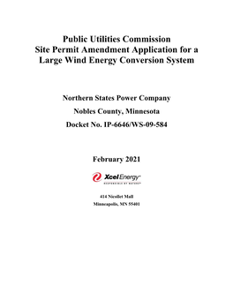 Public Utilities Commission Site Permit Amendment Application for a Large Wind Energy Conversion System