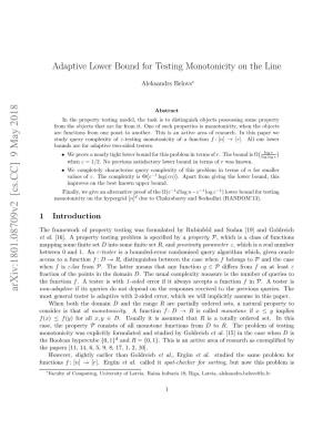 Adaptive Lower Bound for Testing Monotonicity on the Line