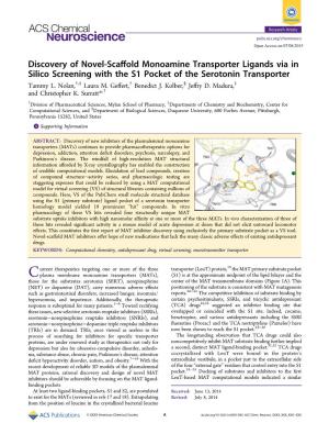 Discovery of Novel-Scaffold Monoamine Transporter Ligands Via in Silico Screening with the S1 Pocket Of