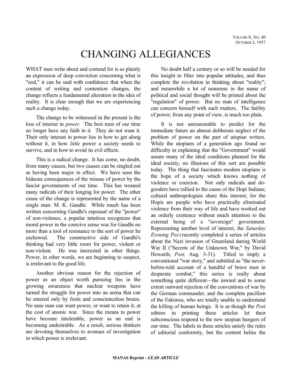 Changing Allegiances