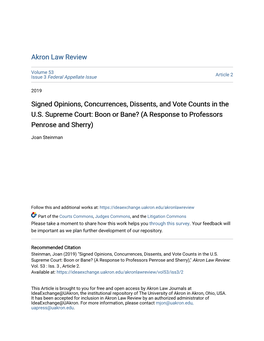 Signed Opinions, Concurrences, Dissents, and Vote Counts in the U.S