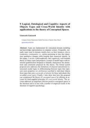 9 Logical, Ontological and Cognitive Aspects of Objects Types and Cross-World Identity with Applications to the Theory of Conceptual Spaces