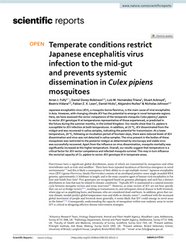 Temperate Conditions Restrict Japanese Encephalitis Virus Infection to the Mid‑Gut and Prevents Systemic Dissemination in Culex Pipiens Mosquitoes Arran J