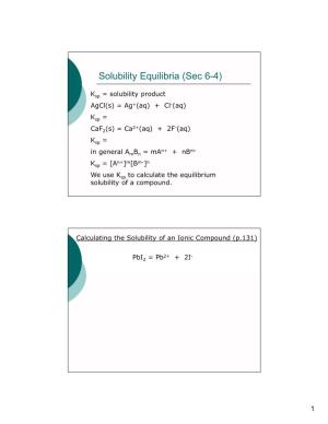Solubility Equilibria (Sec 6-4)