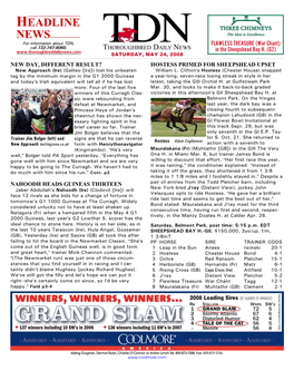 HEADLINE NEWS for Information About TDN, FLAWLESS TREASURE (War Chant) Call 732-747-8060