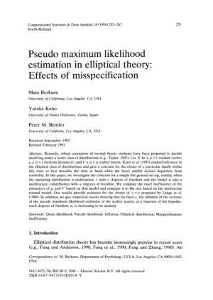 Pseudo Maximum Likelihood Estimation in Elliptical Theory: Effects of Misspecification