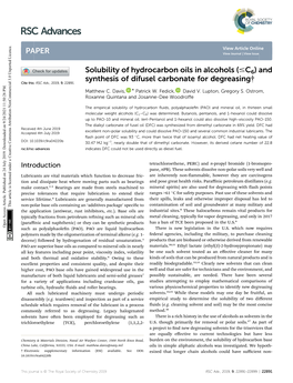 Solubility of Hydrocarbon Oils in Alcohols (≤C6)