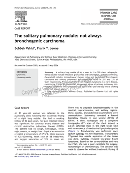 The Solitary Pulmonary Nodule: Not Always Bronchogenic Carcinoma