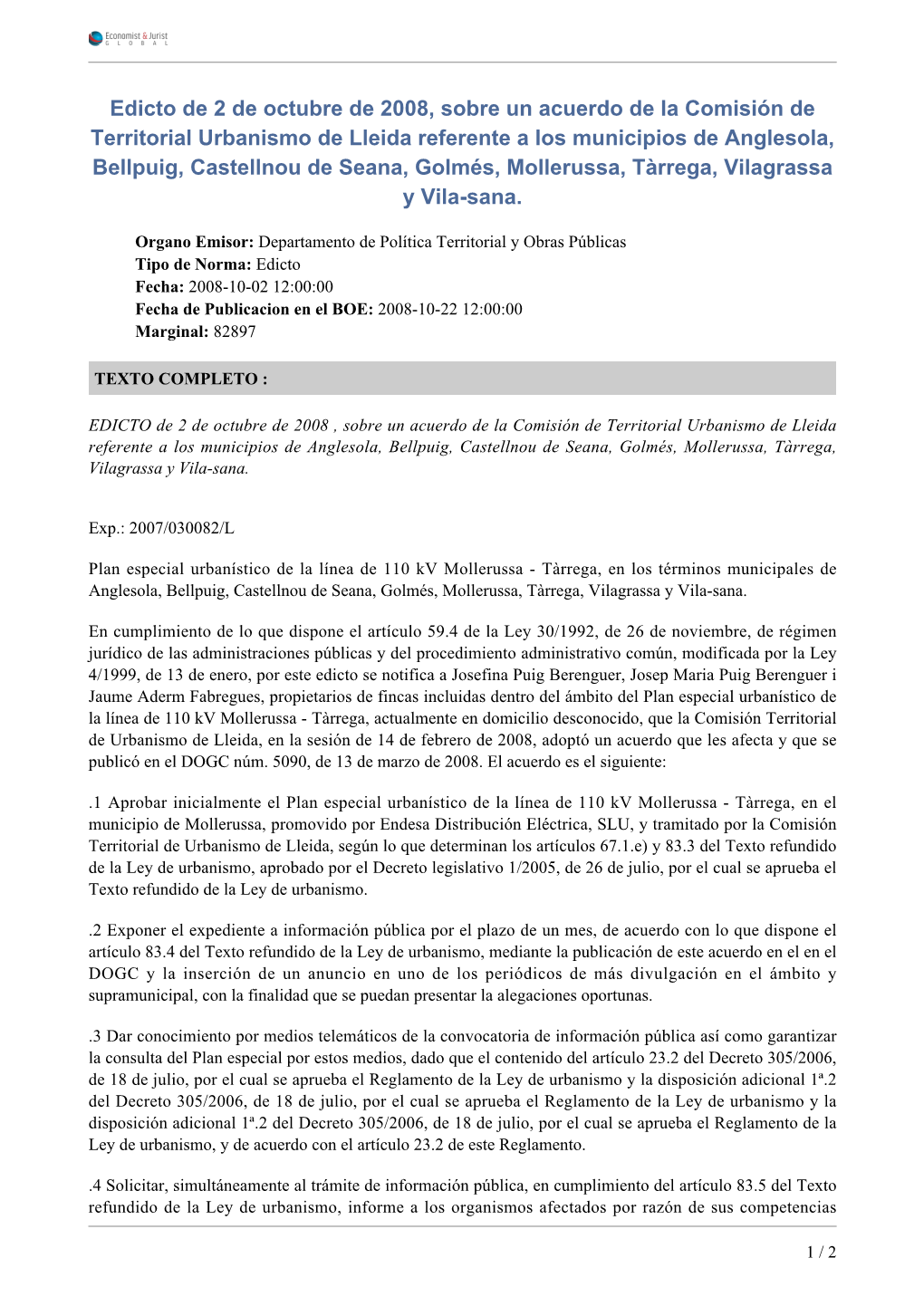 Edicto De 2 De Octubre De 2008, Sobre Un Acuerdo De La Comisión