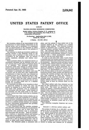 UNITED STATES PATENT OFFICE 2,636,042 WATER-SOLUBLE HORMONE COMPOUNDS Ralph Salkin, Jackson Heights, N.Y., Assignor to S
