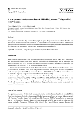 Zootaxa,A New Species of Mastigoproctus