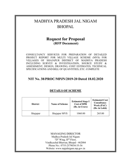 MADHYA PRADESH JAL NIGAM BHOPAL Request for Proposal