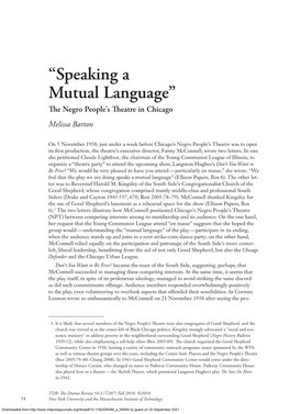 “Speaking a Mutual Language” the Negro People’S Theatre in Chicago Melissa Barton