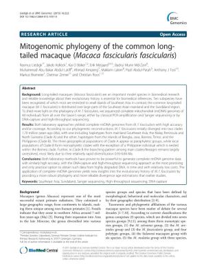 Mitogenomic Phylogeny of the Common Long-Tailed Macaque