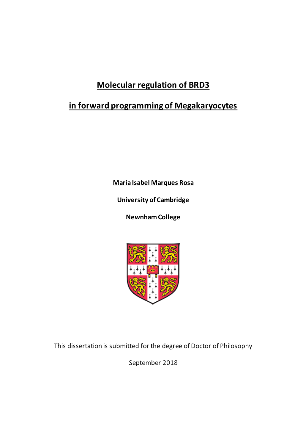 Molecular Regulation of BRD3 in Forward Programming of Megakaryocytes