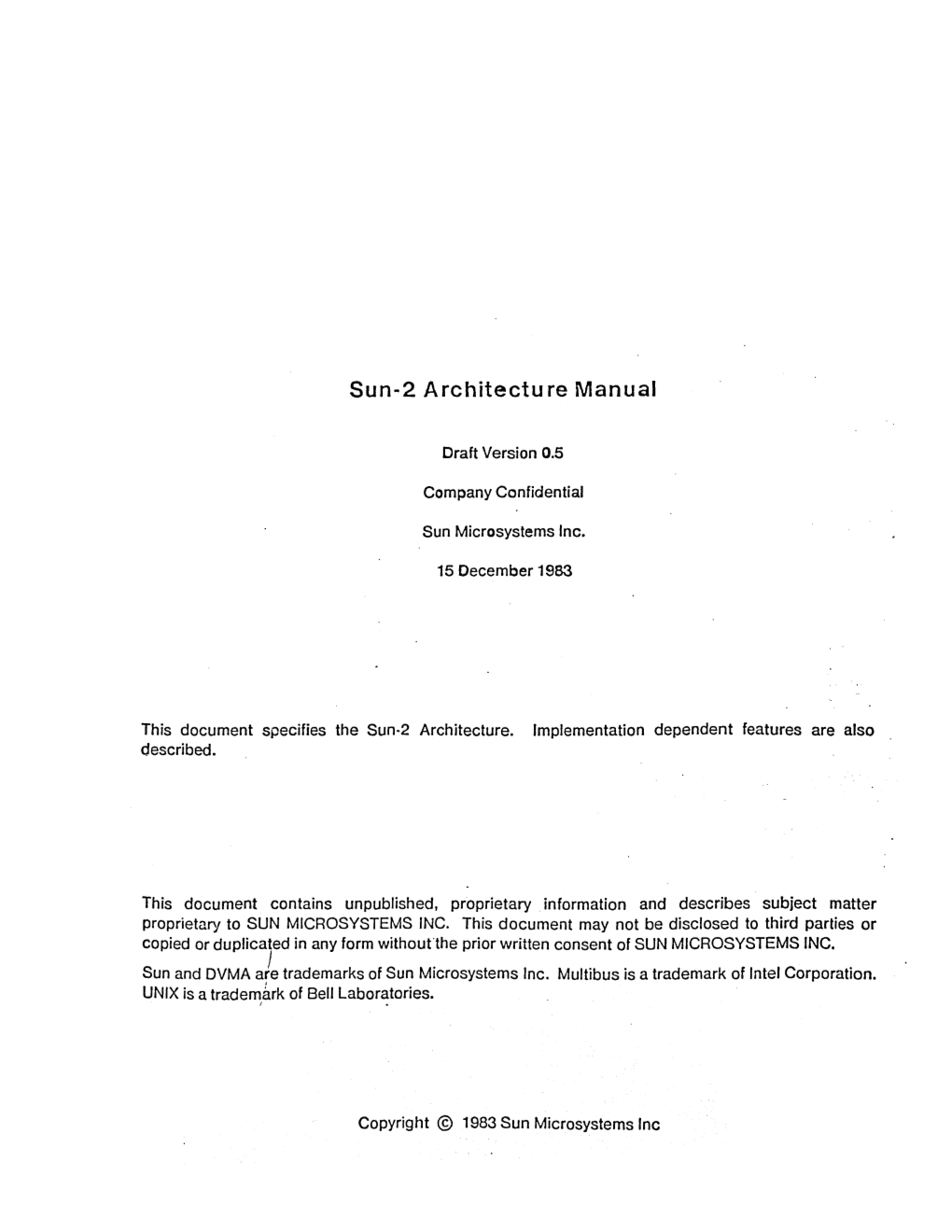 Sun-2 Architecture Manual