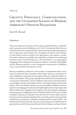 Creative Democracy, Communication, and the Uncharted Sources of Bhimrao Ambedkarâ•Žs Deweyan Pragmatism