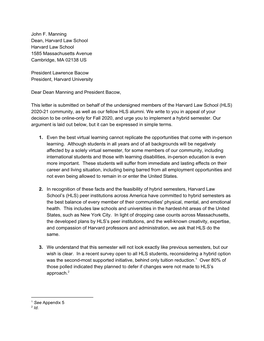 Letter from Harvard Law School Students and Alumni to Dean