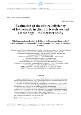 Evaluation of the Clinical Efficiency of Lokivetmab in Client Privately Owned Atopic Dogs – Multicenter Study