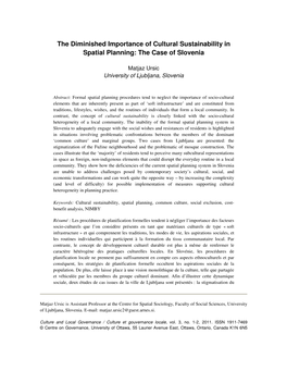 The Diminished Importance of Cultural Sustainability in Spatial Planning: the Case of Slovenia