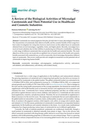 A Review of the Biological Activities of Microalgal Carotenoids and Their Potential Use in Healthcare and Cosmetic Industries