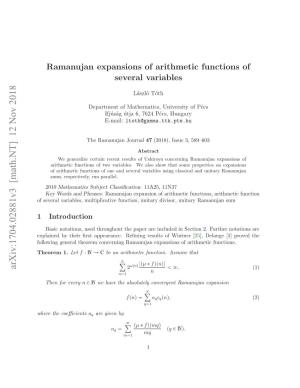 Ramanujan Expansions of Arithmetic Functions of Several Variables