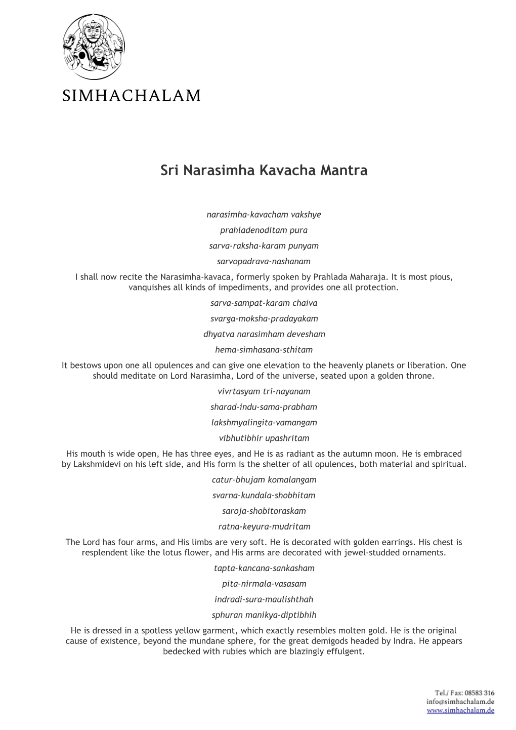 Narasimha Kavacha Mantra